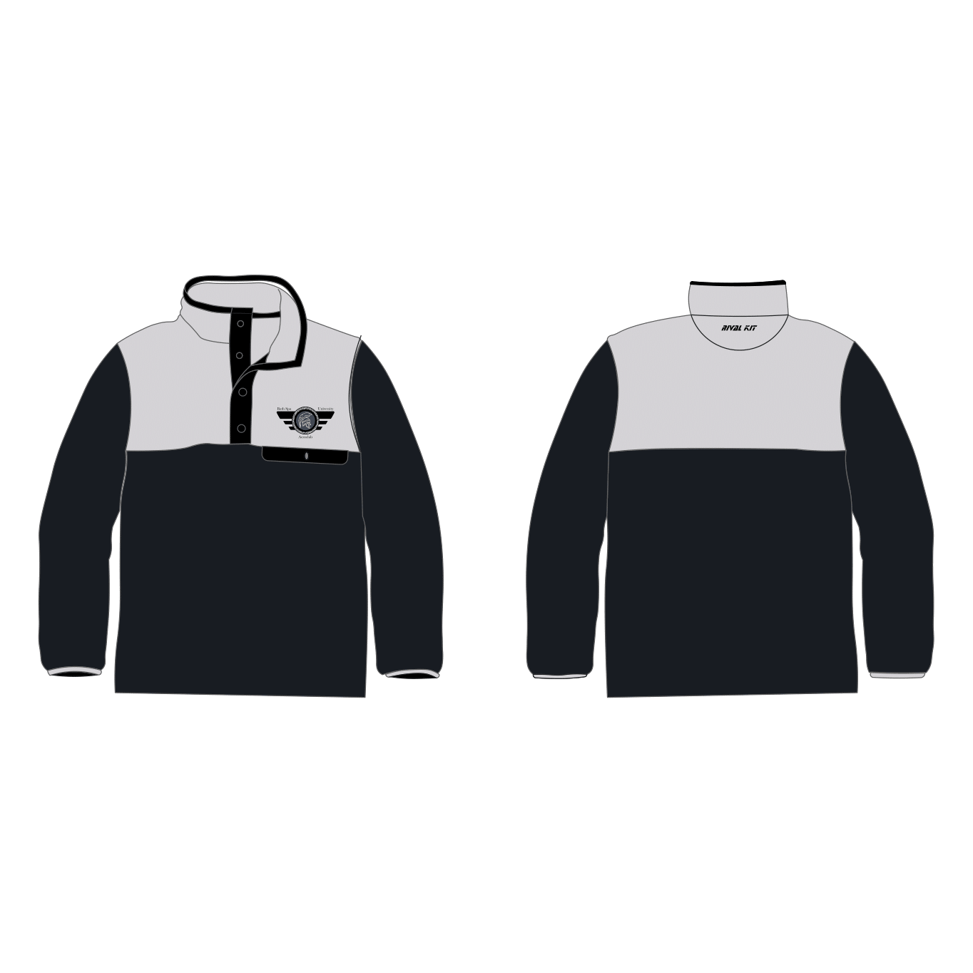 Bath Spa University Aeroclub Pocket Fleece in black, featuring drop shoulder style and vinyl logo detail.