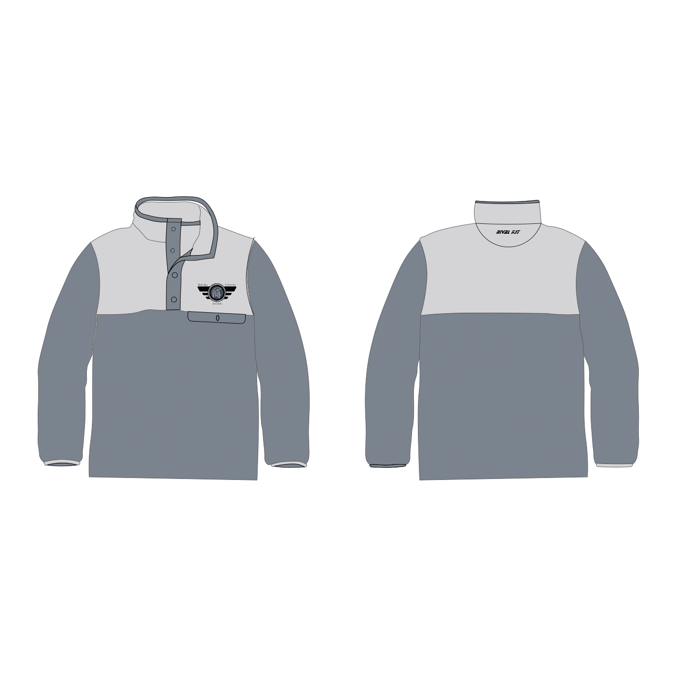 Bath Spa University Aeroclub pocket fleece in grey with drop shoulder style and vinyl logo on the front.