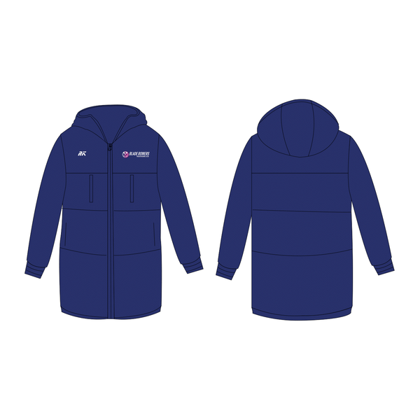 Blade Rowers Stadium Jacket, waterproof and insulated, featuring a hood and pockets, available in various sizes.