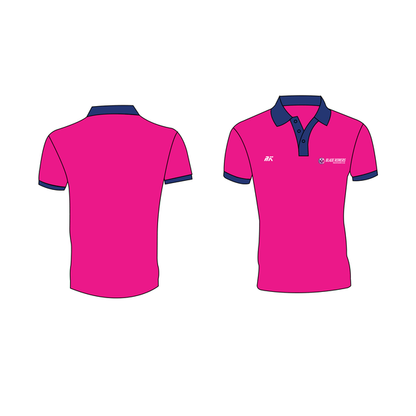 Blade Rowers Polo in vibrant pink color, featuring a classic collar and logo, showcasing front and back design.