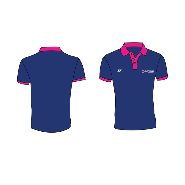 Blade Rowers Polo in navy and pink, featuring a classic design, made from 100% ringspun cotton, available in various sizes.