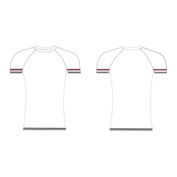 University of South Wales short sleeve base-layer with red and black detailing, showcasing front and back design.