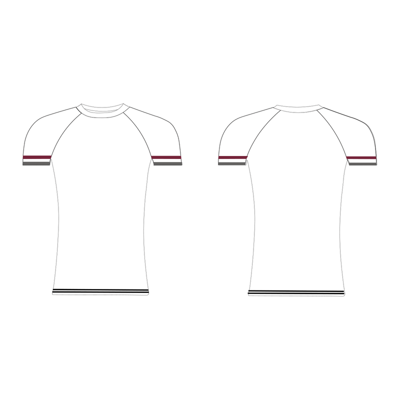 University of South Wales short sleeve base-layer with red and black detailing, showcasing front and back design.