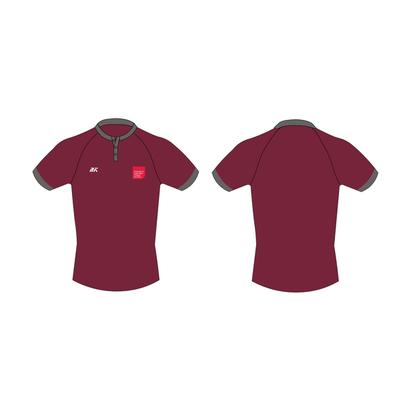 University of South Wales Rowing Club maroon zephyr shirt with zipper, featuring a poly-cotton blend and sublimated design.