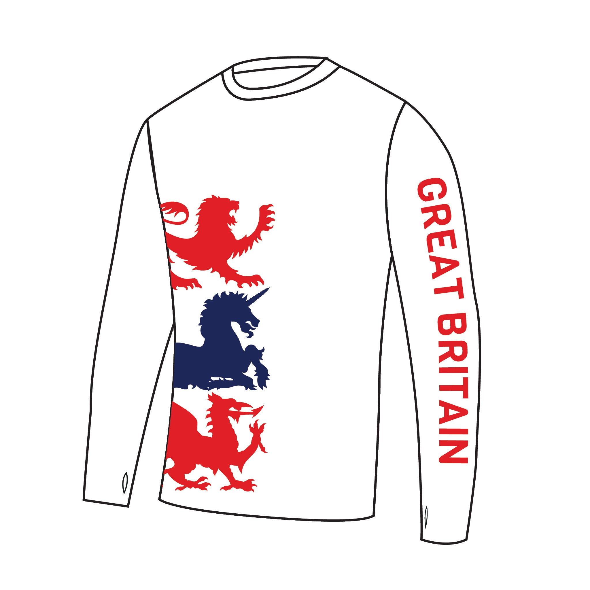 Team GB Junior Roller Derby White Bespoke Long Sleeve Gym T-Shirt 1