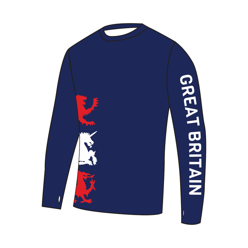 Team GB Junior Roller Derby Navy Bespoke Long Sleeve Gym T-Shirt 1